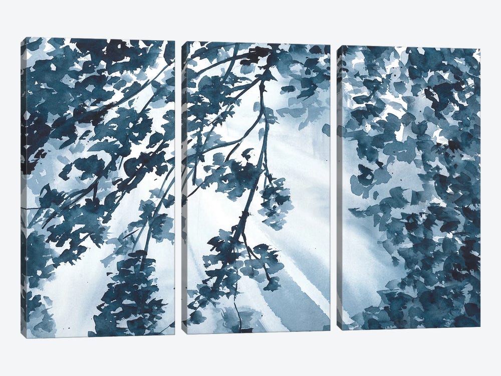 Sunny Trees, Blue Watercolor Landscape by Ana Ozz 3-piece Canvas Art Print