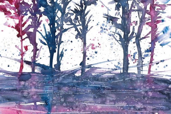 Ana Ozz: Blue And Pink Abstract Landscape, After The Rain by Ana Ozz