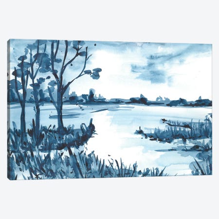 Light Blue Watercolor Lake Canvas Print #AOZ16} by Ana Ozz Canvas Print