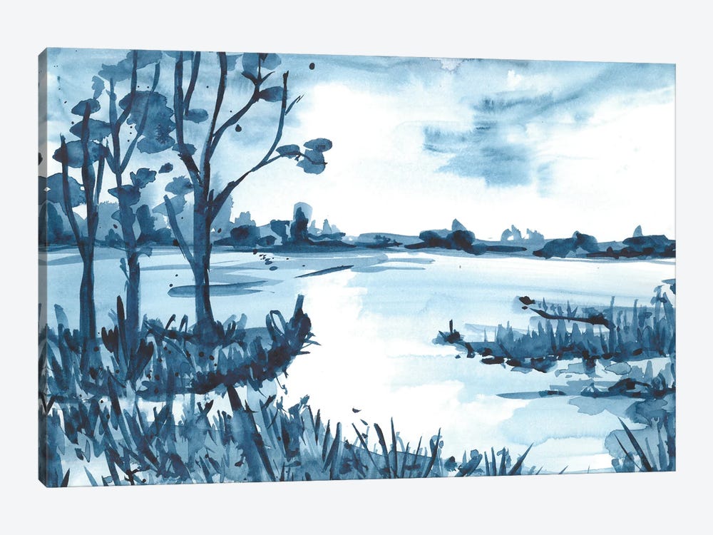 Light Blue Watercolor Lake by Ana Ozz 1-piece Canvas Print