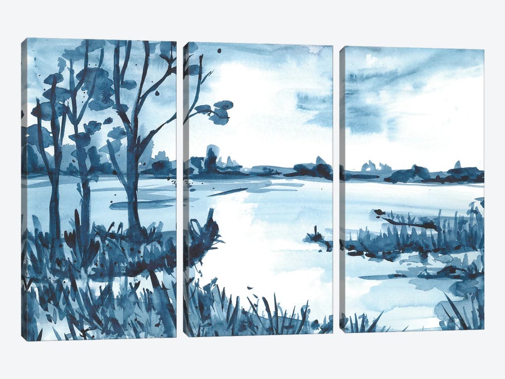 Light Blue Watercolor Lake by Ana Ozz 3-piece Canvas Art Print