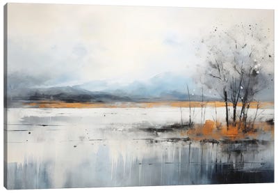 Grey Lake Landscape Canvas Art Print - Blue & Gray Art