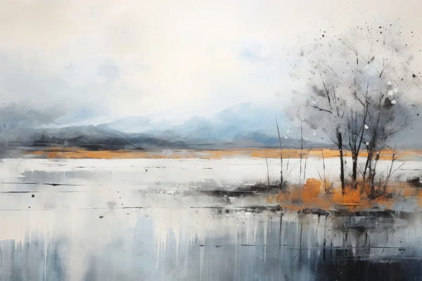 Dreamy Watercolor Artists: Grey Lake Landscape by Ana Ozz