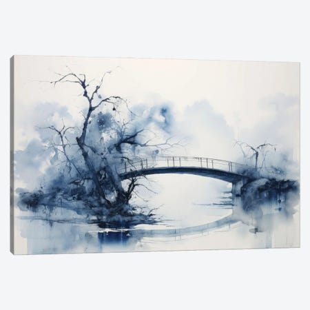 Blue Foggy Bridge Canvas Print #AOZ177} by Ana Ozz Canvas Print