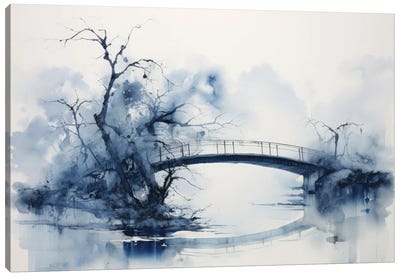 Blue Foggy Bridge Canvas Art Print - Ana Ozz