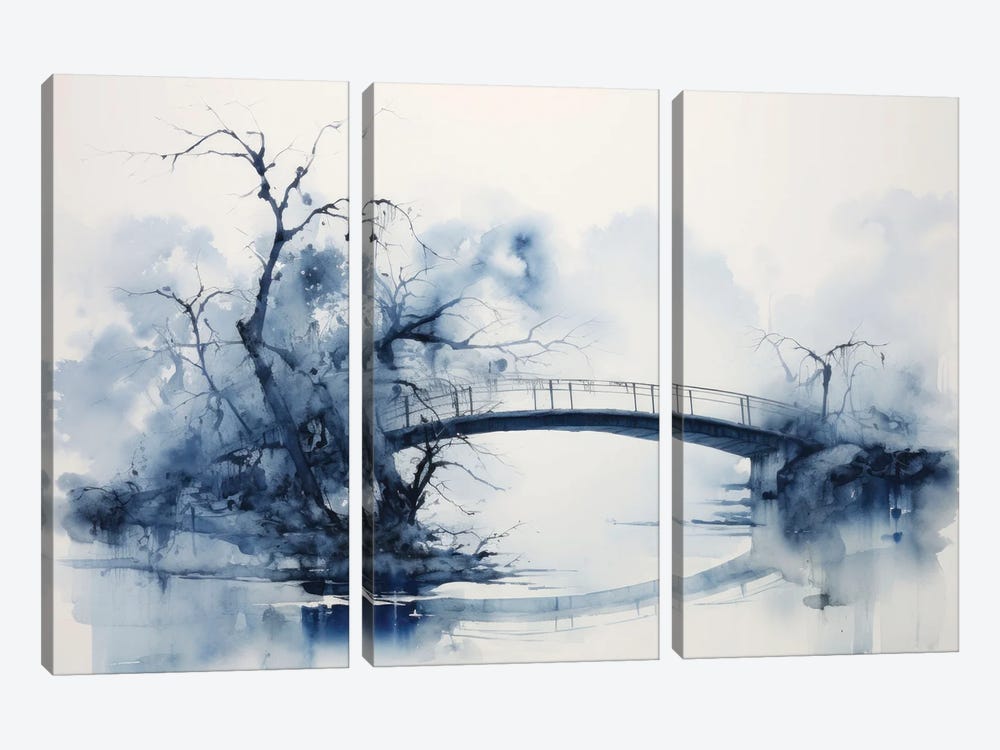 Blue Foggy Bridge by Ana Ozz 3-piece Canvas Art
