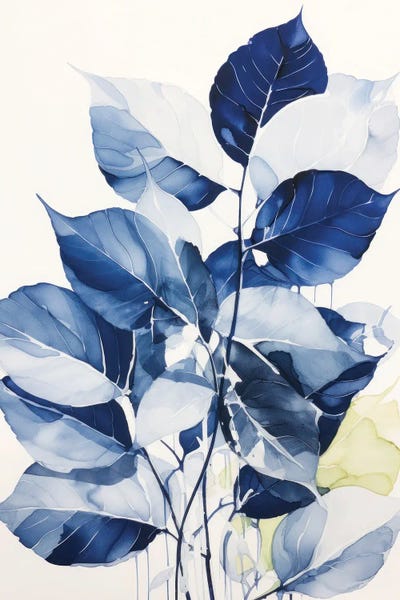 Dreamy Watercolor Artists: Blue Leaves I by Ana Ozz