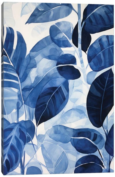 Dark Blue Leaves Canvas Art Print - Blue Art