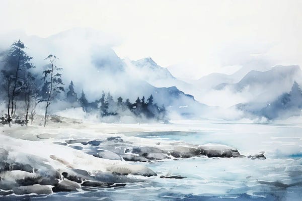 Dreamy Watercolor Artists: Foggy Blue Mountains by Ana Ozz