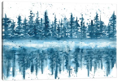 Watercolor Blue Indigo Reflection In The Lake Canvas Art Print - Ana Ozz