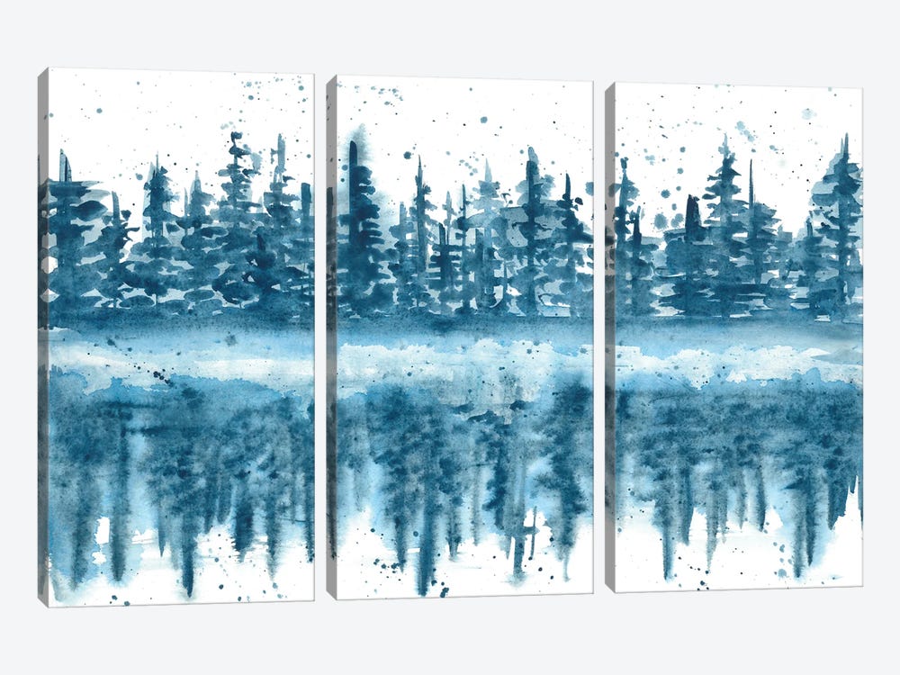 Watercolor Blue Indigo Reflection In The Lake by Ana Ozz 3-piece Canvas Print