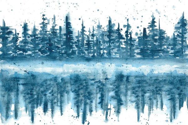 Ana Ozz: Watercolor Blue Indigo Reflection In The Lake by Ana Ozz