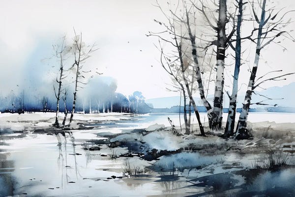 Ana Ozz: Early Spring Blue Landscape by Ana Ozz