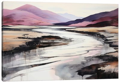 Abstract River Landscape Canvas Art Print - Gray & Pink Art