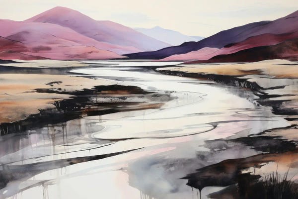 Abstract Watercolors: Abstract River Landscape by Ana Ozz