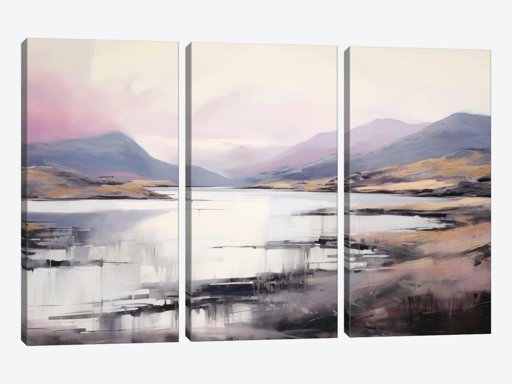 Pink Lake Abstract Landscape by Ana Ozz 3-piece Canvas Artwork
