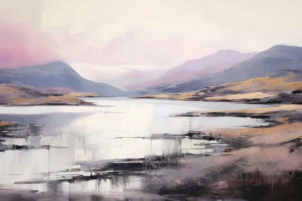 Abstract Watercolors: Pink Lake Abstract Landscape by Ana Ozz