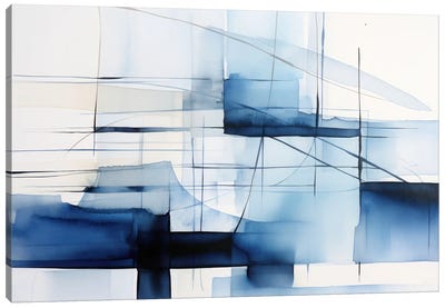 Blue Geometric Abstraction Canvas Art Print - Blue & Gray Art