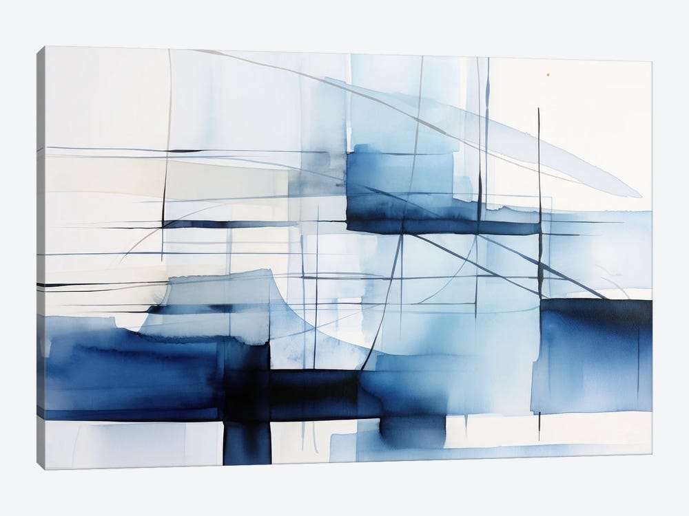 Blue Geometric Abstraction by Ana Ozz 1-piece Canvas Artwork