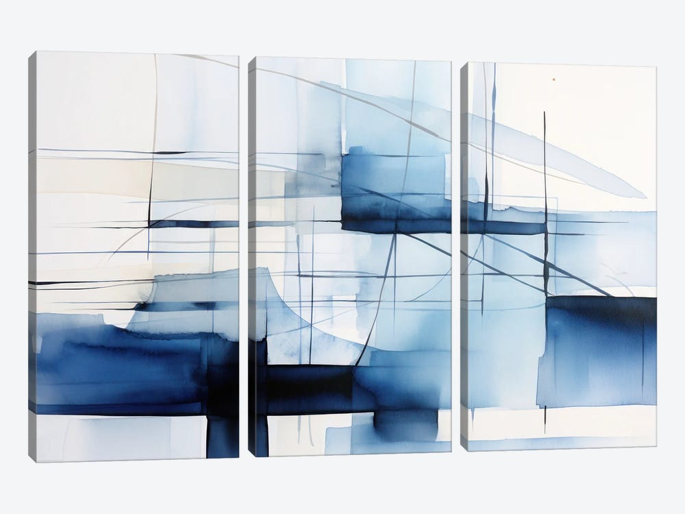 Blue Geometric Abstraction by Ana Ozz 3-piece Canvas Artwork