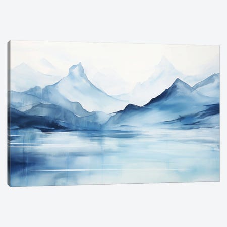 Watercolor Mountains On A Lake, Blue Landscape Canvas Print #AOZ199} by Ana Ozz Canvas Art