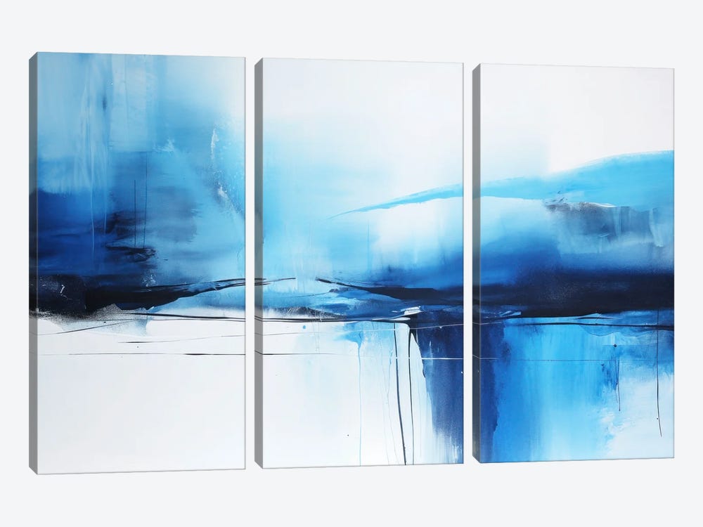 Blue And White Abstraction by Ana Ozz 3-piece Canvas Wall Art