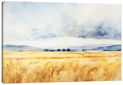 Summer Field With Curly Clouds Canvas Art Print - Ana Ozz