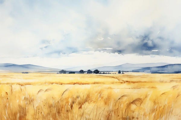 Ana Ozz: Summer Field With Curly Clouds by Ana Ozz