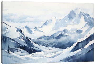 Blue Snowy Mountains, Watercolor Landscape II Canvas Art Print - Ana Ozz