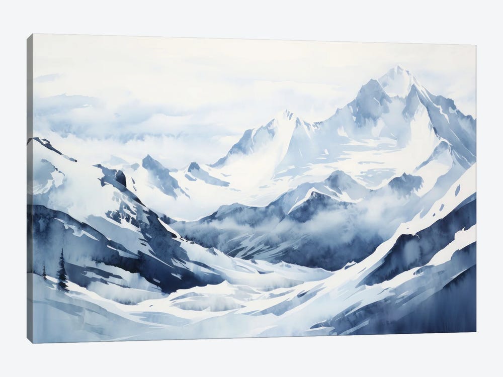 Blue Snowy Mountains, Watercolor Landscape II by Ana Ozz 1-piece Canvas Print