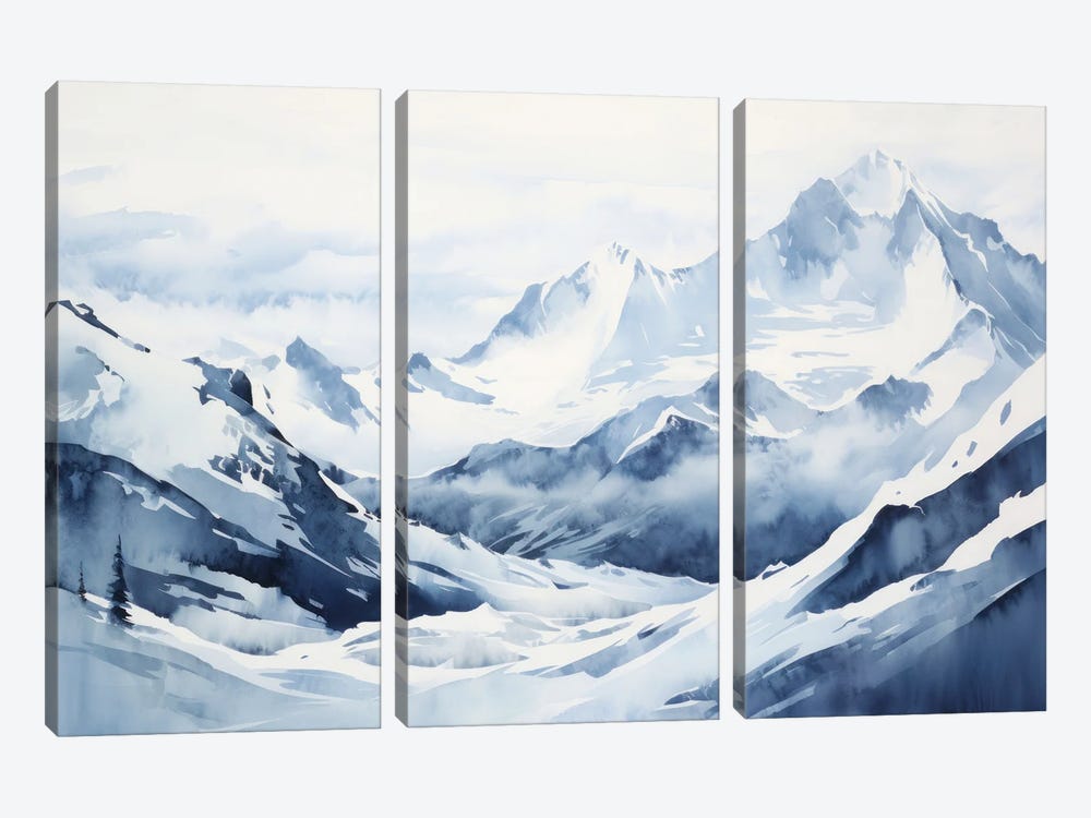 Blue Snowy Mountains, Watercolor Landscape II by Ana Ozz 3-piece Canvas Print