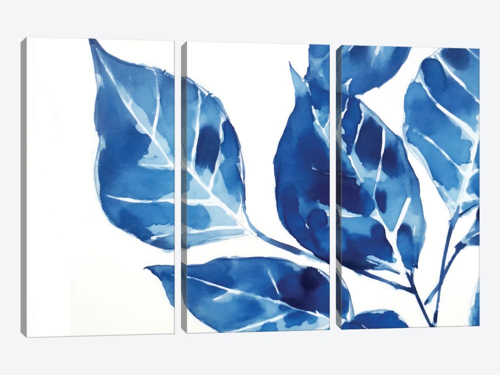 Blue Leaves II by Ana Ozz 3-piece Canvas Art Print