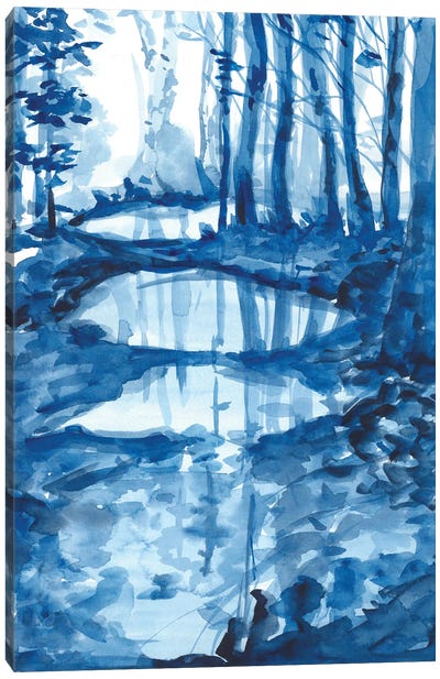 Watercolor Trees Reflection Canvas Art Print - Ana Ozz
