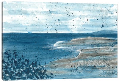 Watercolor Abstract Blue Seascape Canvas Art Print - Coastal & Ocean Abstract Art