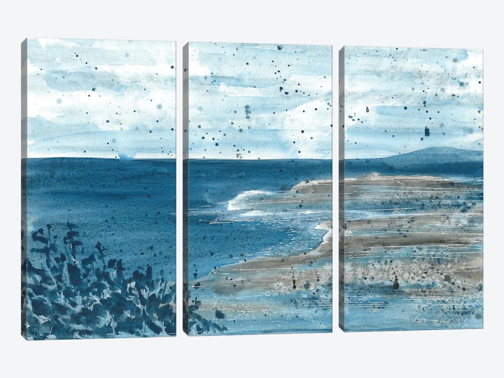 Watercolor Abstract Blue Seascape by Ana Ozz 3-piece Canvas Art