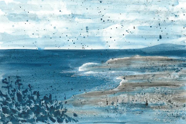 Ana Ozz: Watercolor Abstract Blue Seascape by Ana Ozz