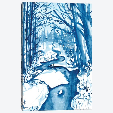 Snowy Winter Stream Watercolor Canvas Print #AOZ24} by Ana Ozz Canvas Art
