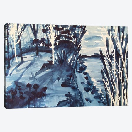 Blue Lake Watercolor Canvas Print #AOZ25} by Ana Ozz Canvas Artwork