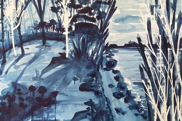 Ana Ozz: Blue Lake Watercolor by Ana Ozz