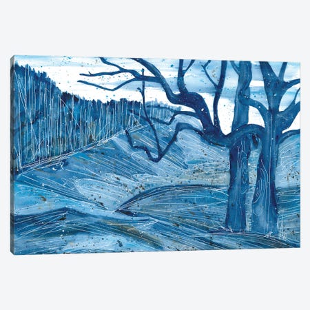 Blue Trees Watercolor Canvas Print #AOZ27} by Ana Ozz Canvas Artwork