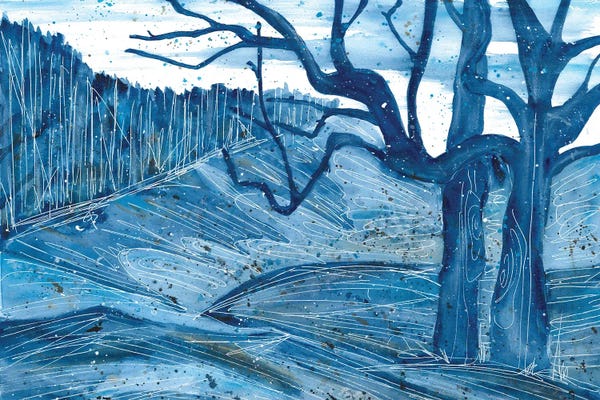 Ana Ozz: Blue Trees Watercolor by Ana Ozz