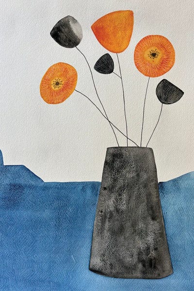 Pottery Still Life: Abstract Poppies by Ana Ozz