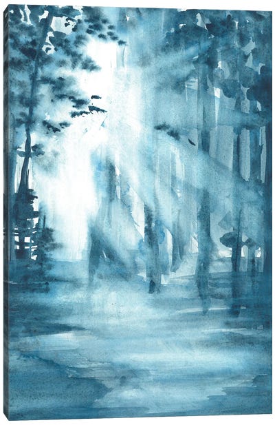 Morning Blue Forest Canvas Art Print - Ana Ozz
