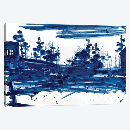 Dark Blue Minimalist Landscape Canvas Print #AOZ31} by Ana Ozz Canvas Art