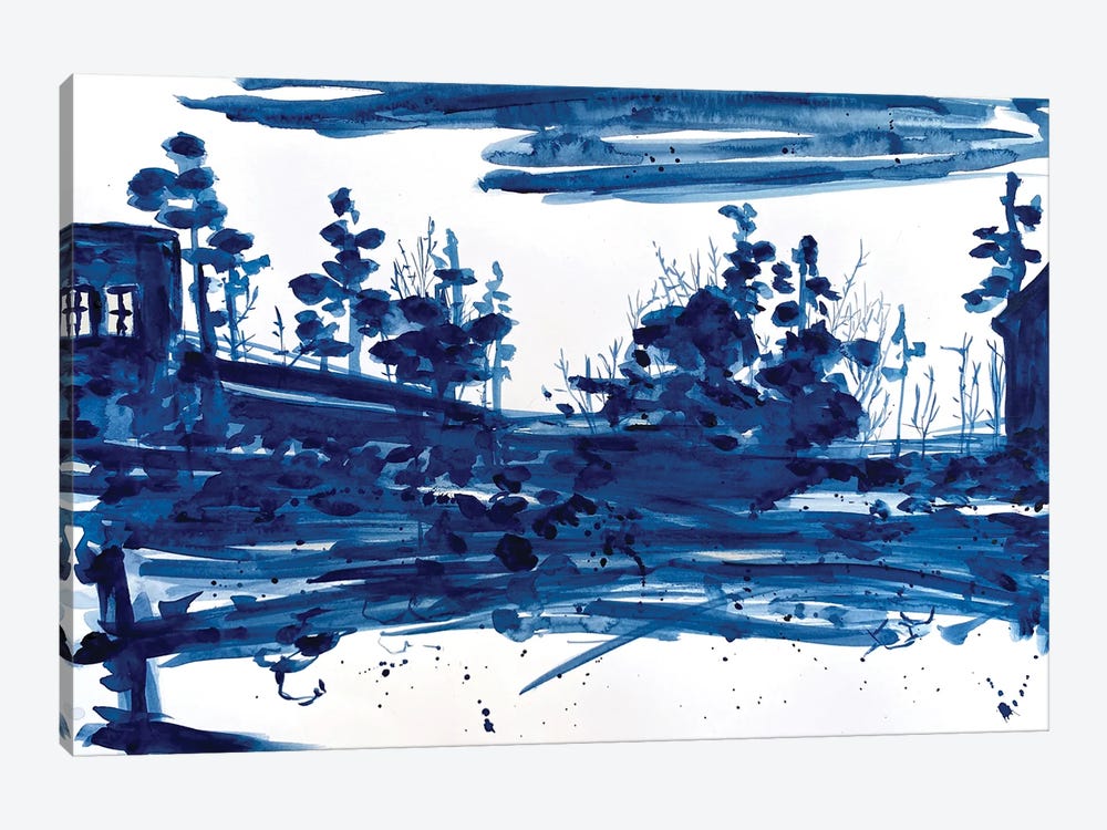 Dark Blue Minimalist Landscape by Ana Ozz 1-piece Canvas Artwork