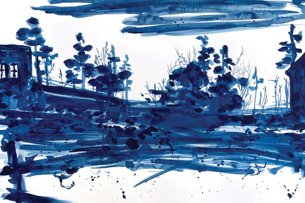 Ana Ozz: Dark Blue Minimalist Landscape by Ana Ozz