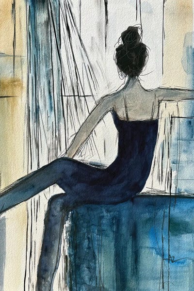 Waiting In Blue by Ana Ozz framed wall art