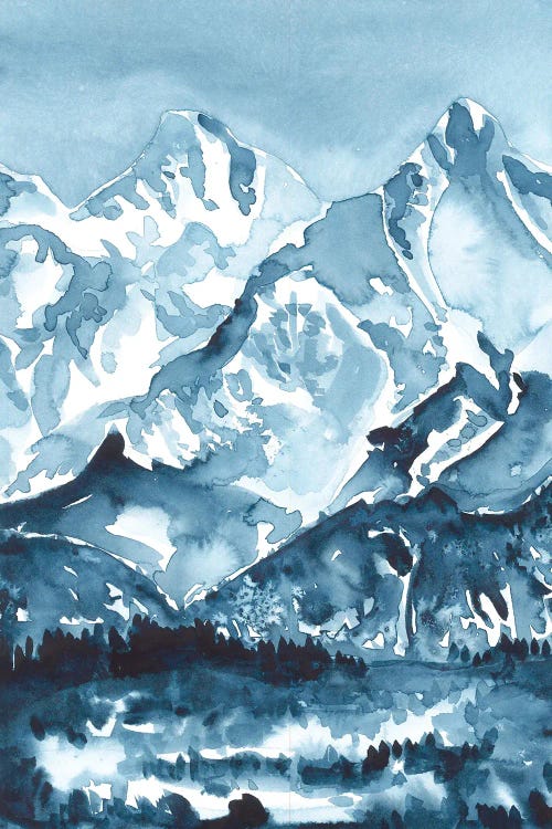 Blue Watercolor Mountains