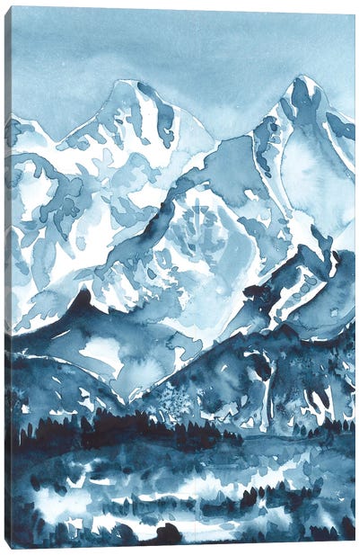 Blue Watercolor Mountains Canvas Art Print - Ana Ozz