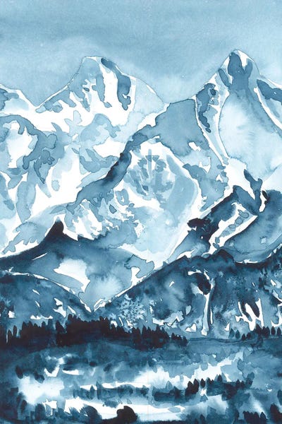 Ana Ozz: Blue Watercolor Mountains by Ana Ozz